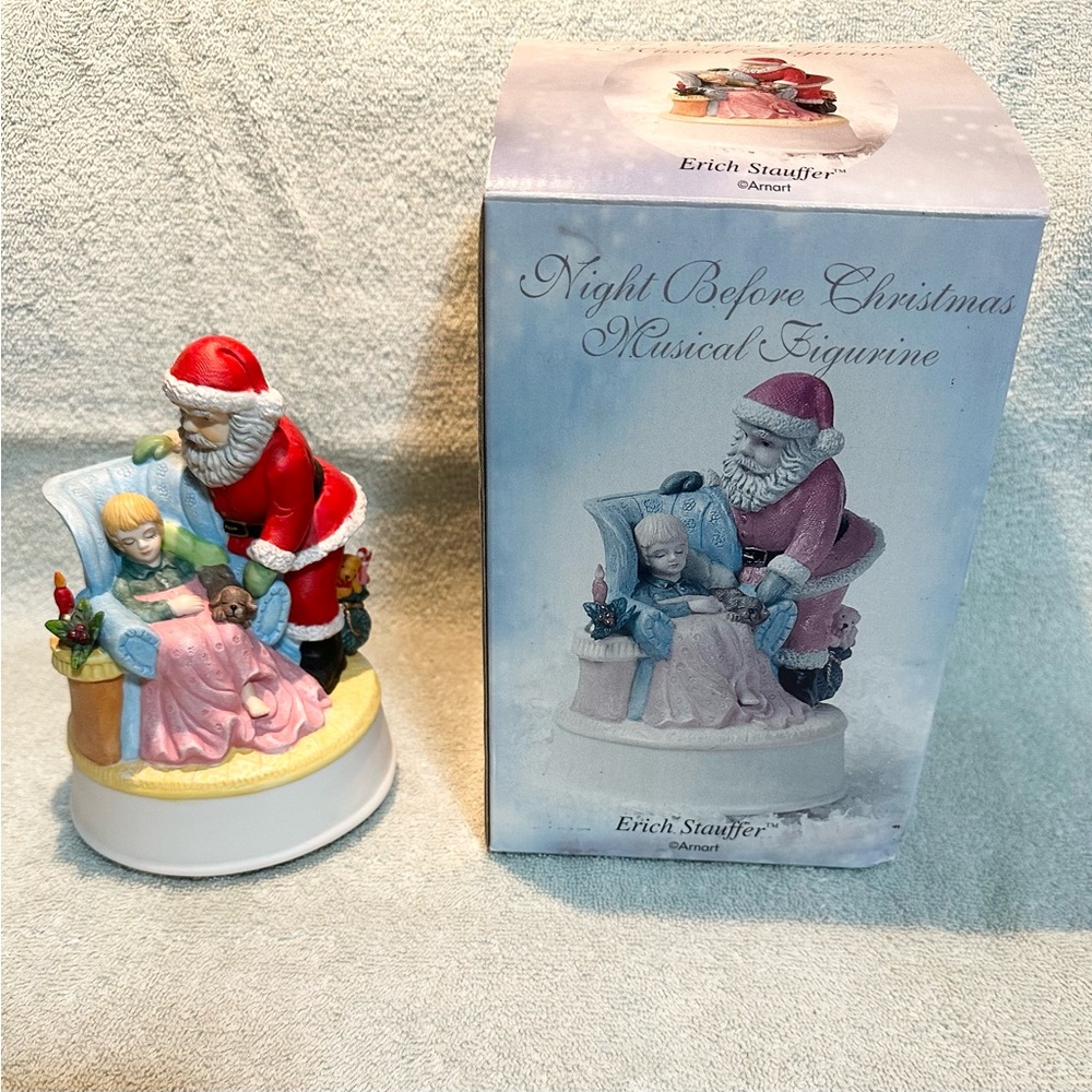 Santa NIGHT BEFORE CHRISTMAS Erich Stauffer Porcelain rotating Music Box new